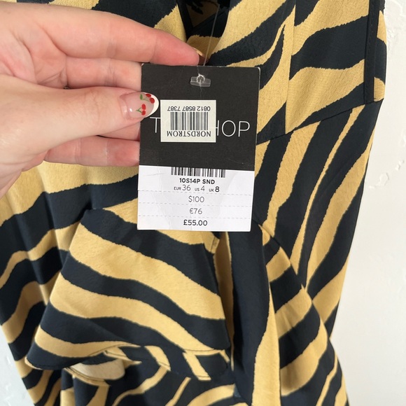 NWT Topshop Midi Tiger Print Zebra Print Pinafore Ruffle Dress 4 - Picture 7 of 12